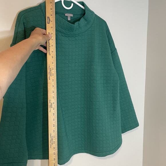 T By Talbots Sweatshirt Women’s XL Petite Quilted Mock Neck Pullover Green Boxy - Picture 2 of 8
